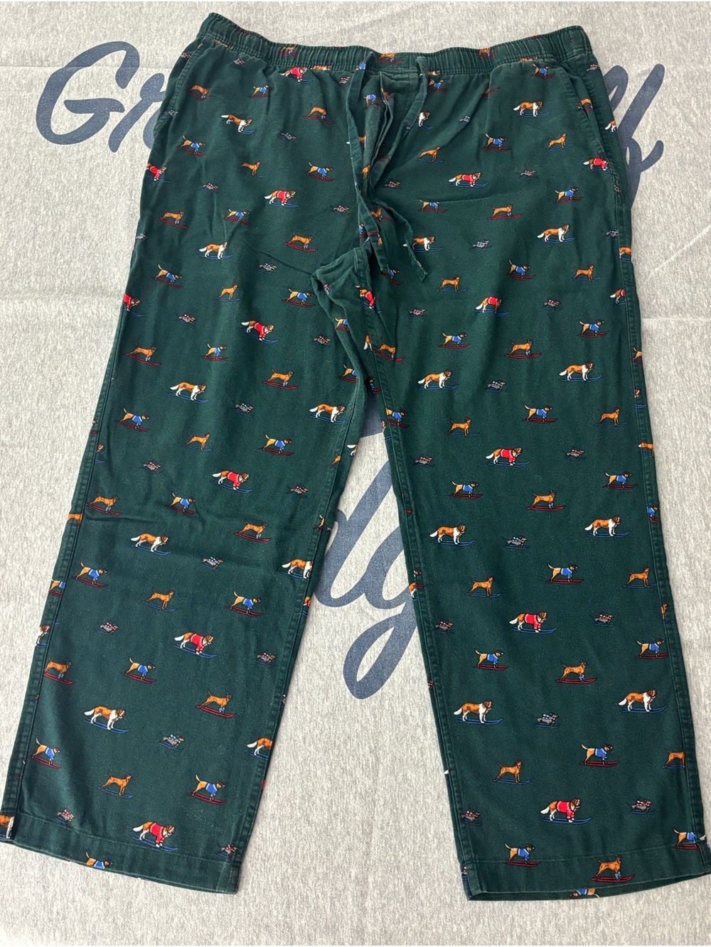 J.Crew Men's XXL Flannel Pajama Pants Green Skiing Sledding Holiday Dogs Lounge